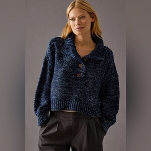 Anthropologie Pilcro Mega Henley Sweater size XL blue black